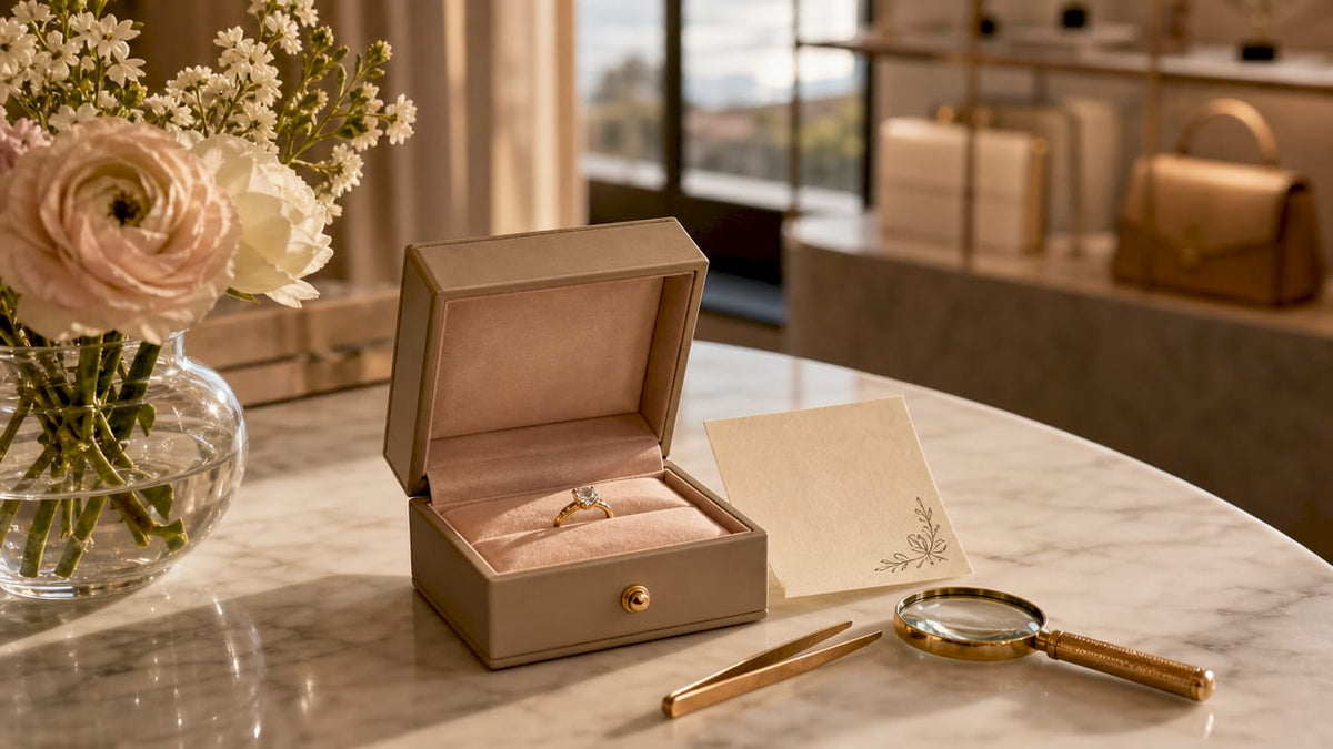 Close-up of jewelry box with celebration ring